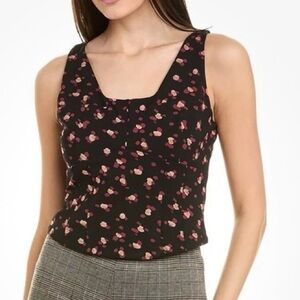 CAbi Anthropologie Black Floral Tank Top